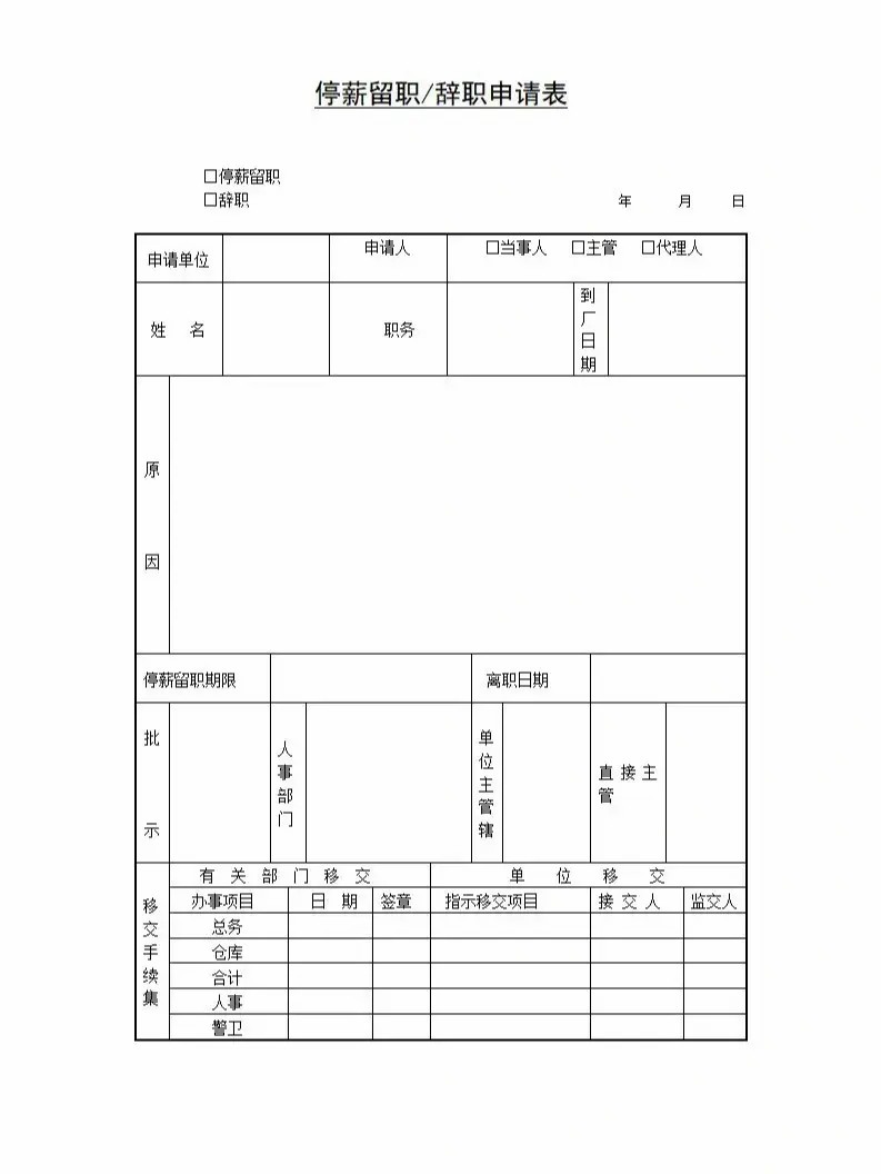 停薪留职/辞职申请